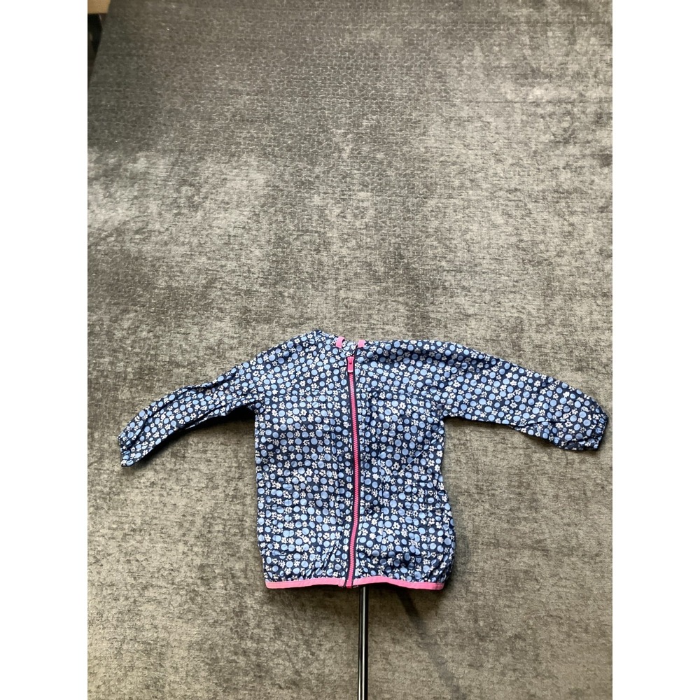 Lands' End Pack-Away Windbreaker Jacket Toddler Girls 3T Blue Floral Hood Zip-Up